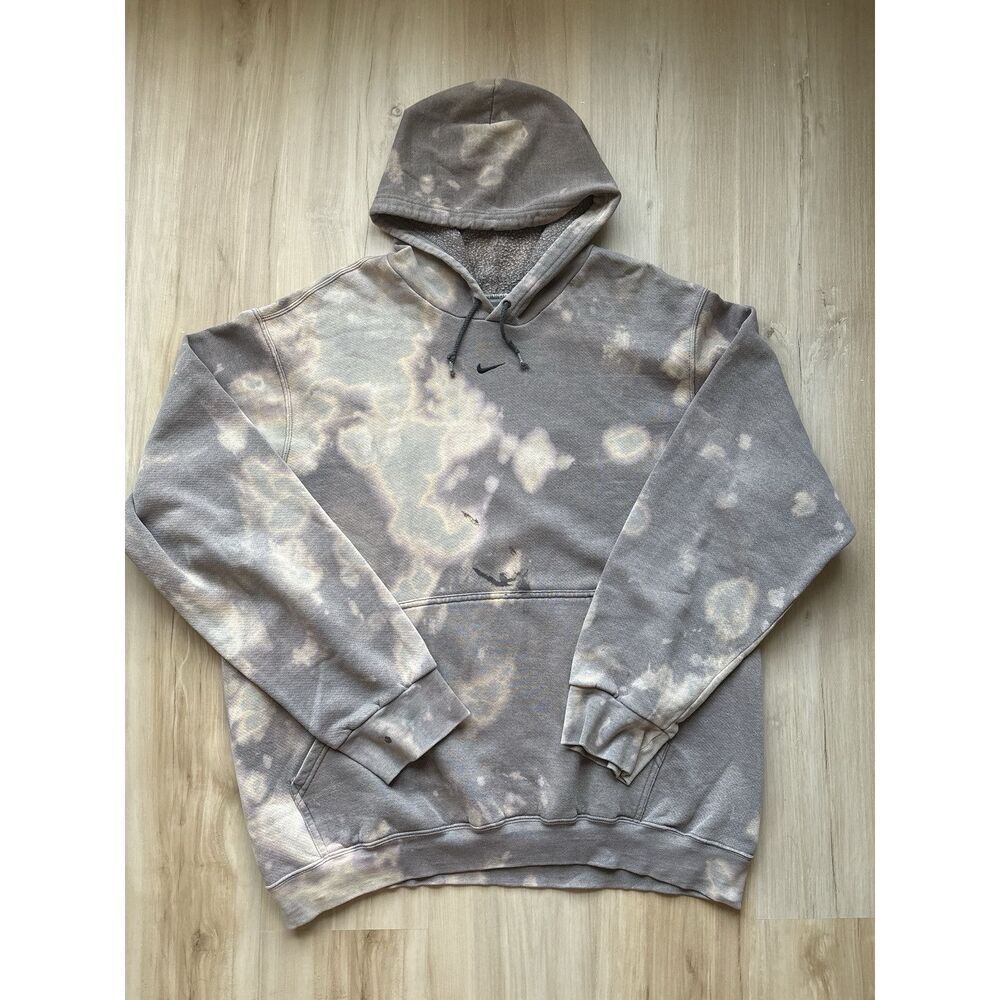 Vintage Brown Mocha Bleached Nike Center swoosh Hoodie L